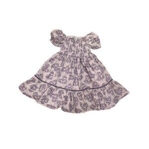 Joie Girls Dress 3T White Purple Floral Smocked Puff Sleeve Lined Ruffle Summer